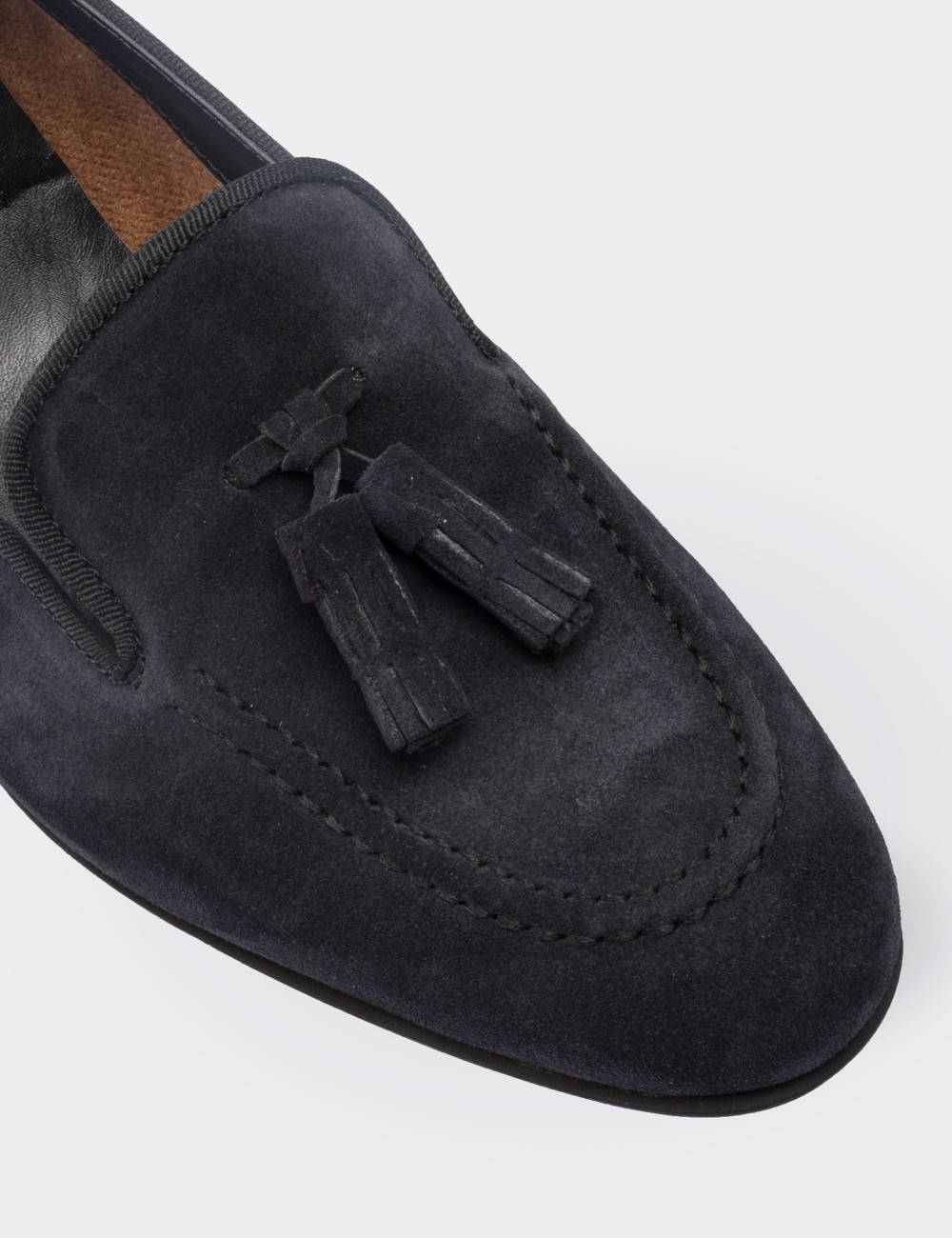 Navy Suede Leather Loafers - 01619ZLCVM01