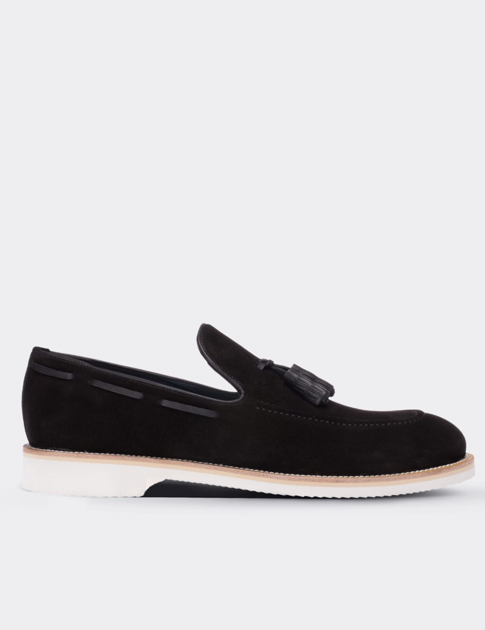 Black Suede Leather Loafers - 01319MSYHE02