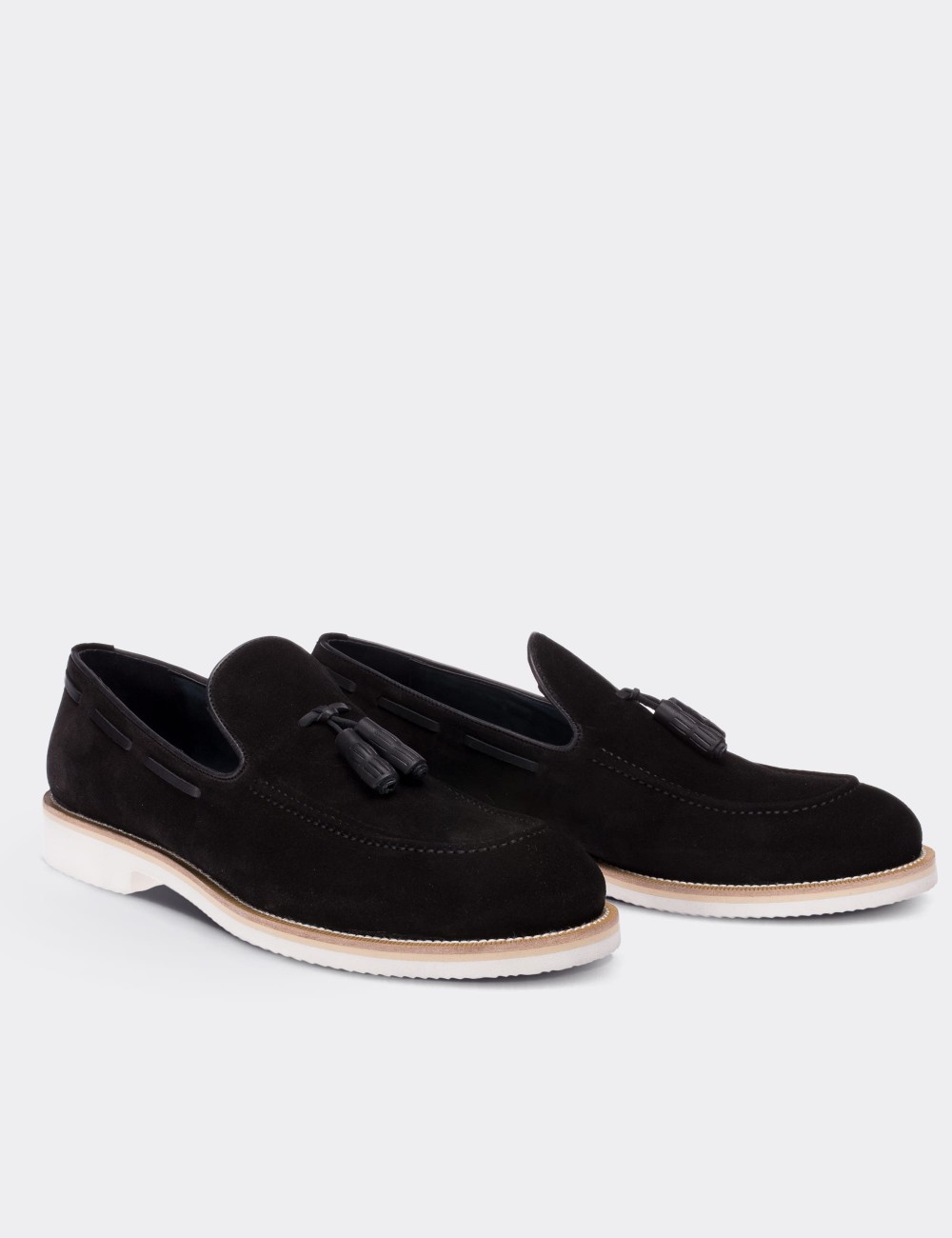 Black Suede Leather Loafers - 01319MSYHE02