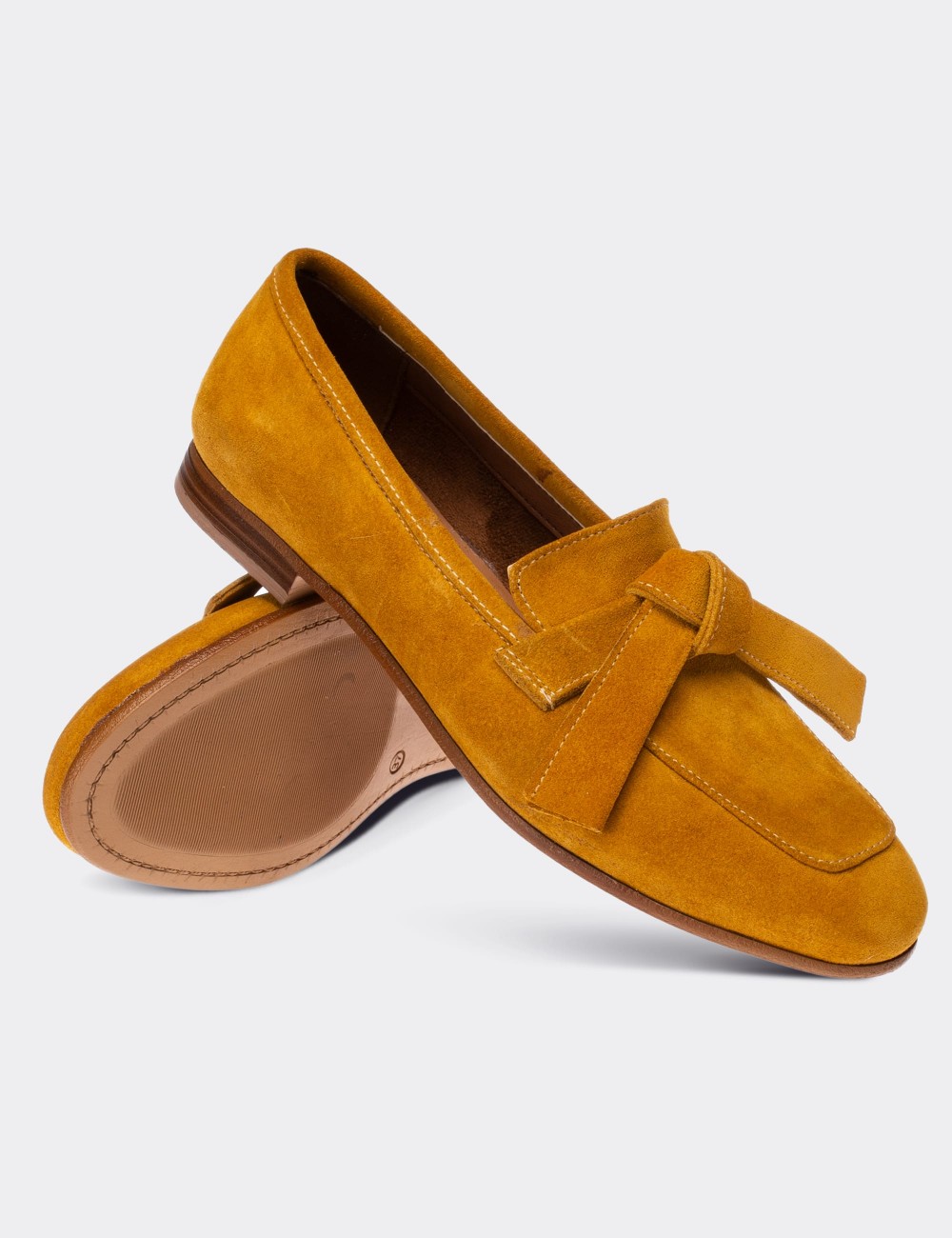 Yellow Suede Leather Loafers - 01744ZHRDM01