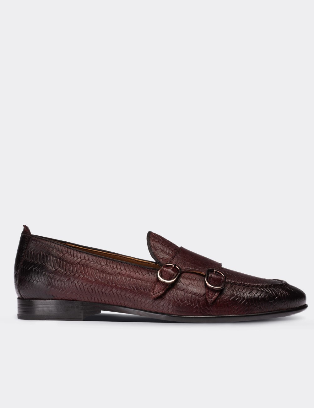 Burgundy Suede Leather Double Strap Loafers - 01704MBRDC05
