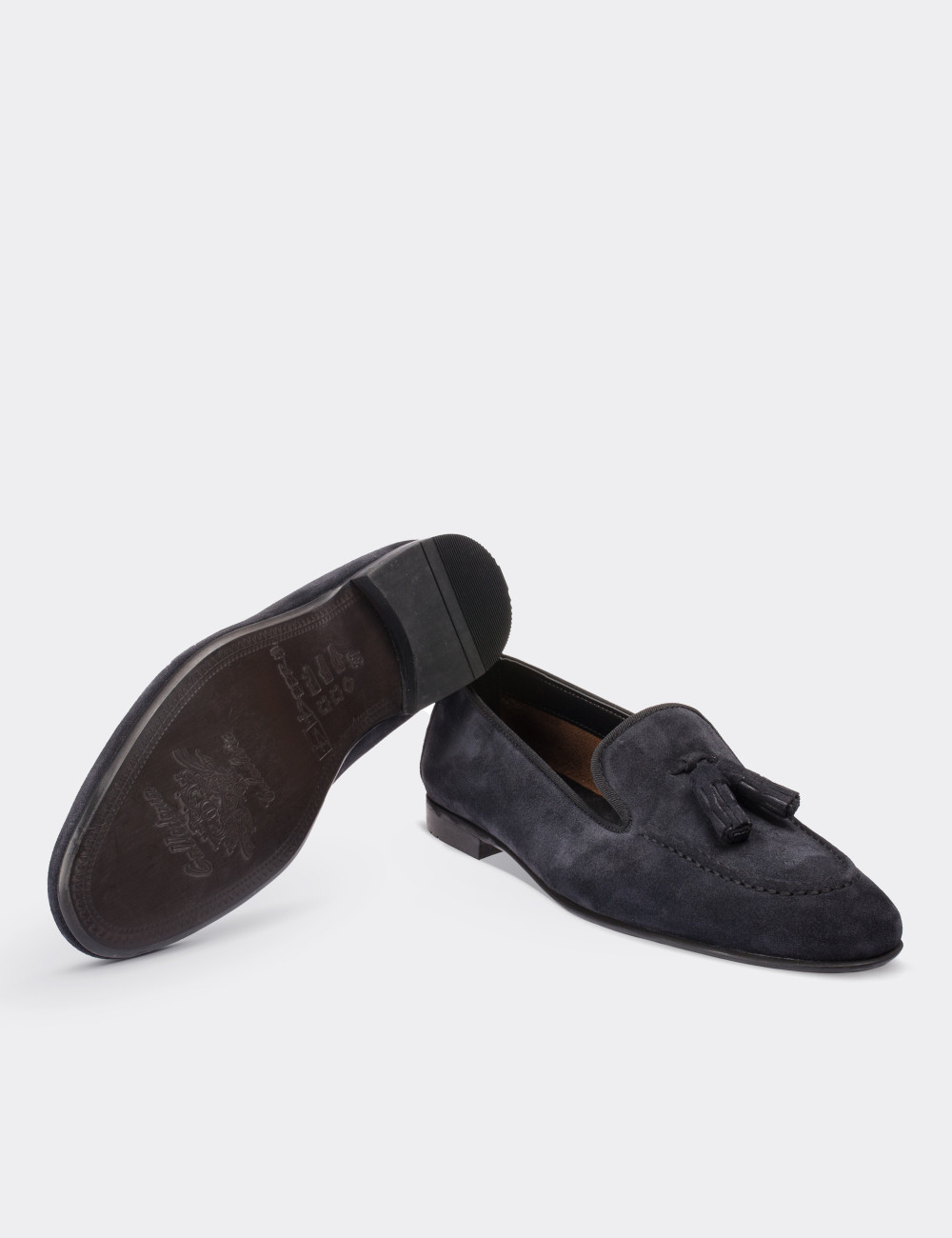 Navy Suede Leather Loafers - 01619ZLCVM01