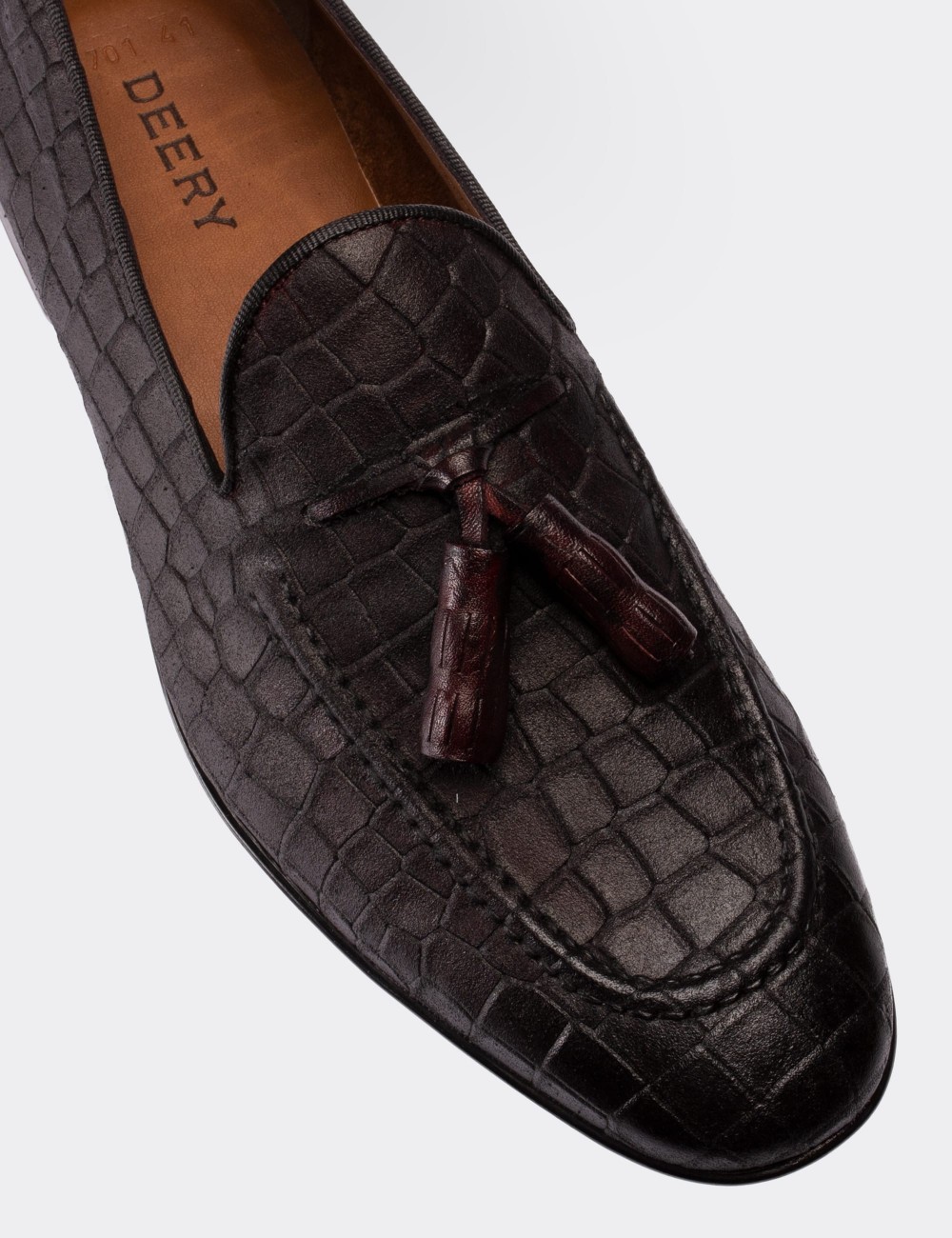 Burgundy  Leather Croco Loafers - 01701MBRDC03