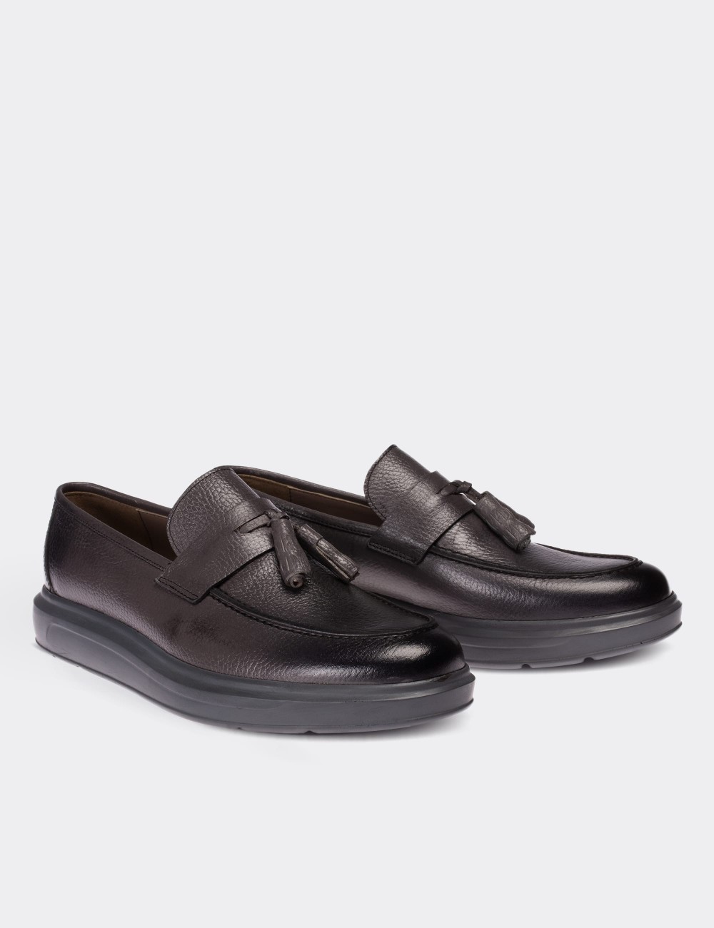 Gray  Leather Loafers - 01587MGRIP04
