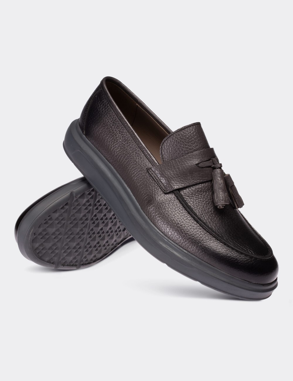 Gray  Leather Loafers - 01587MGRIP04