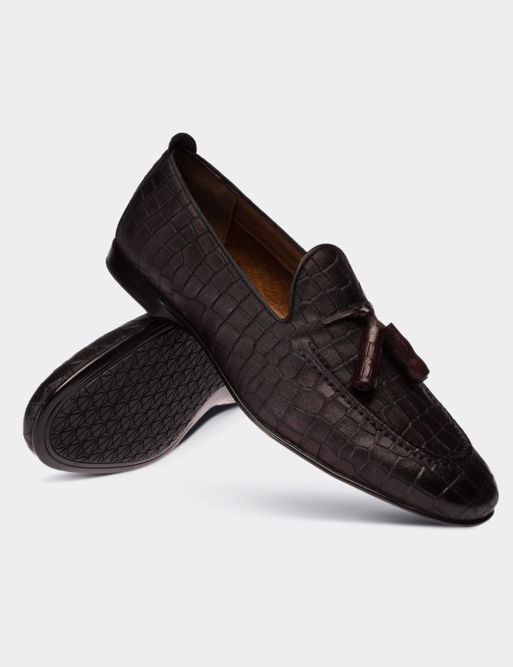 Burgundy  Leather Croco Loafers - 01701MBRDC03