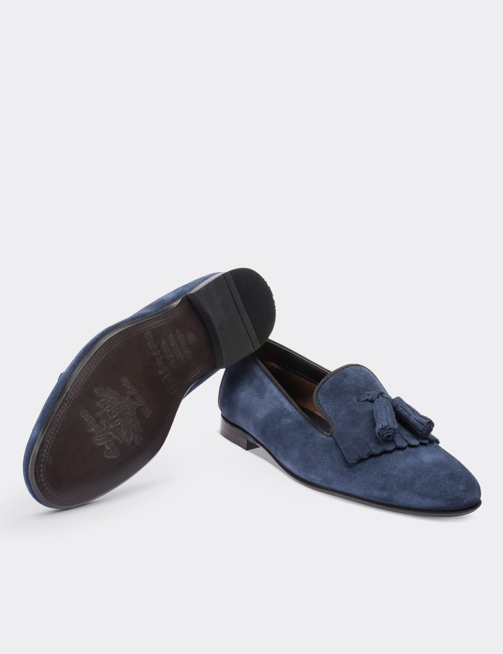 Navy Suede Leather Loafers - 01612ZLCVM01
