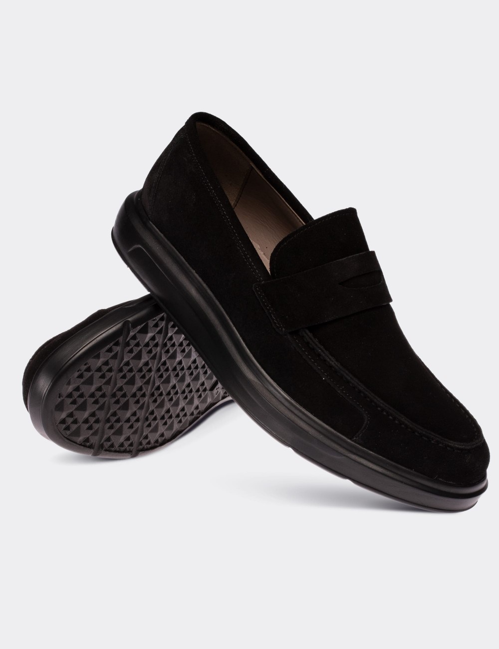 Black Suede Leather Loafers - 01564MSYHP06