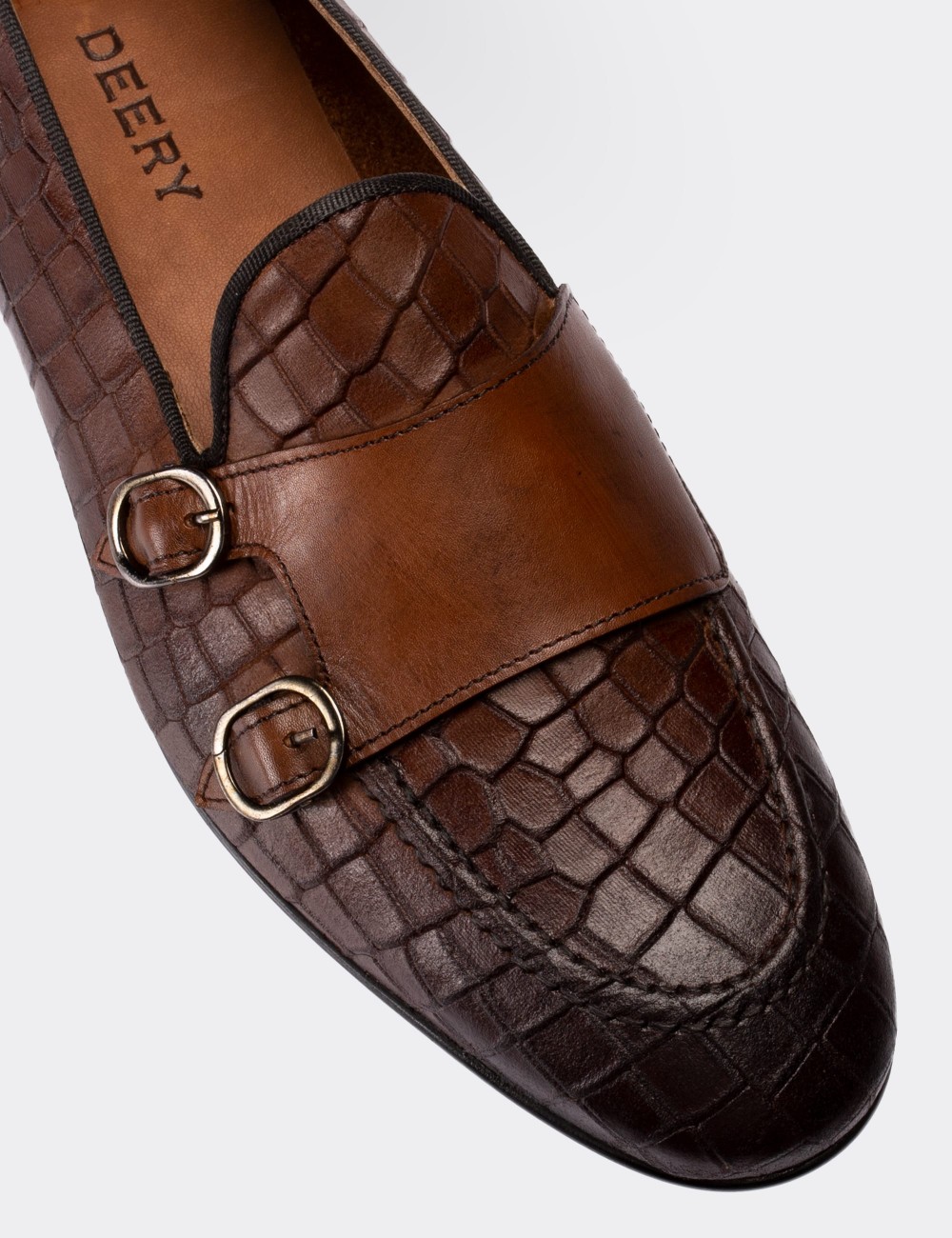 Tan  Leather Croco Loafers - 01704MTBAC04