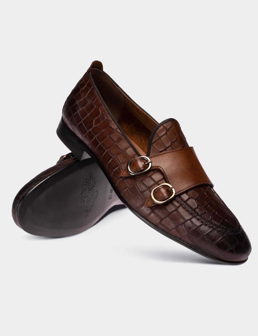 Tan  Leather Croco Loafers - 01704MTBAC04