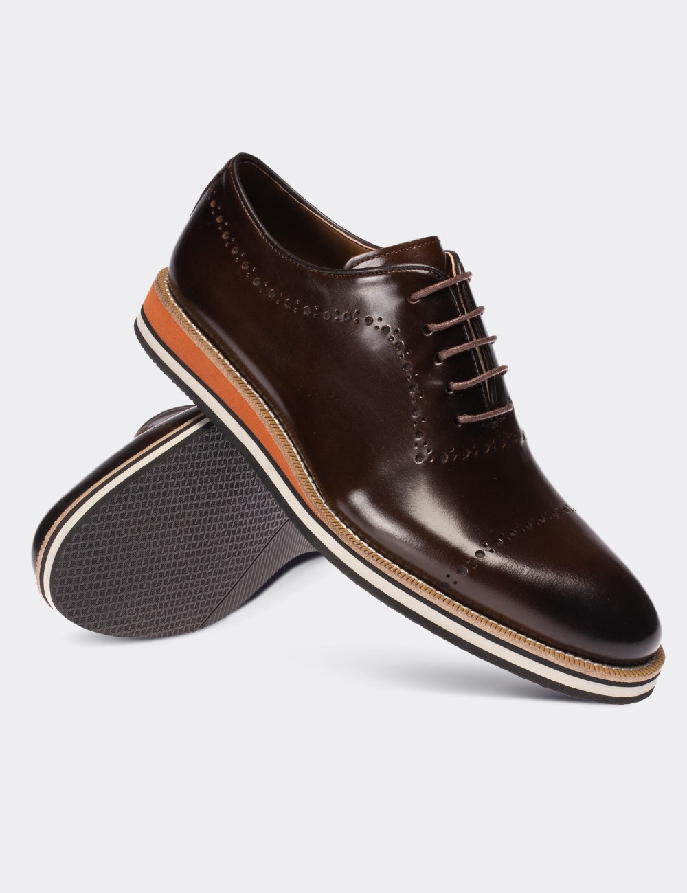 Brown  Leather Lace-up Shoes - 00491MKHVE08