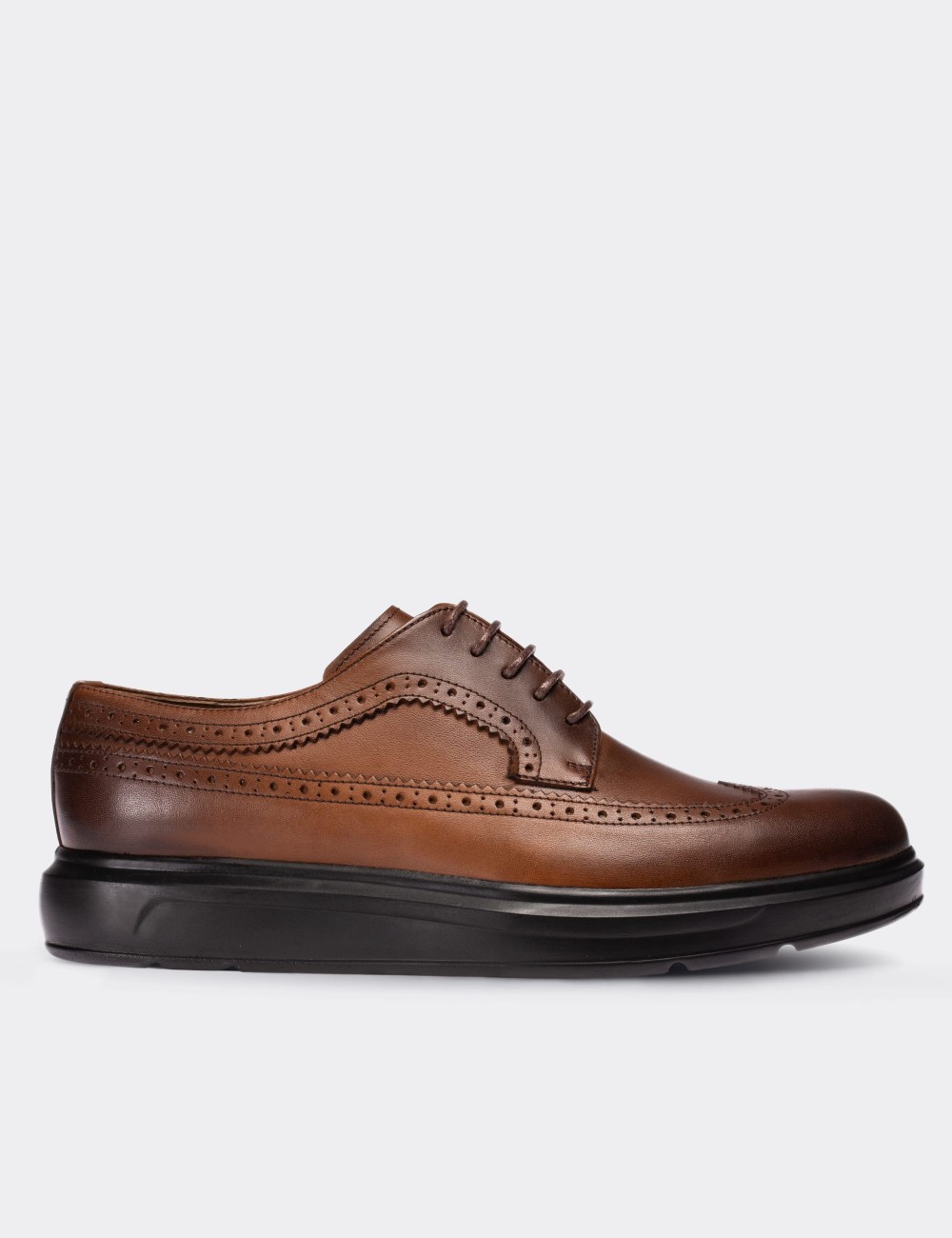 Tan  Leather Lace-up Shoes - 01293MTBAP05