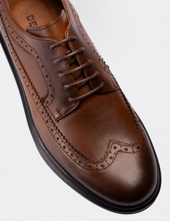 Tan  Leather Lace-up Shoes - 01293MTBAP05
