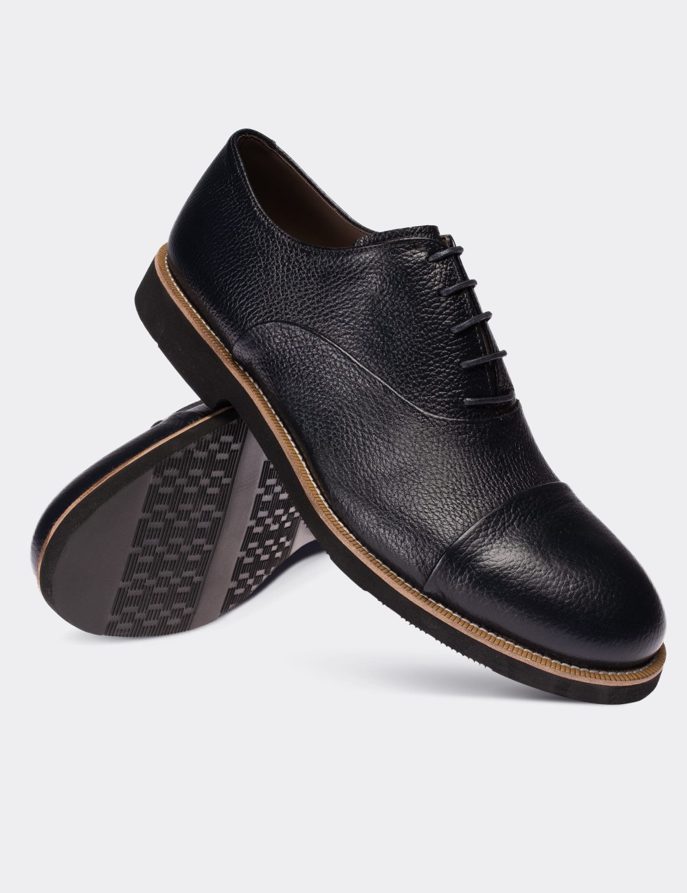 Navy  Leather Lace-up Shoes - 01026MLCVE02