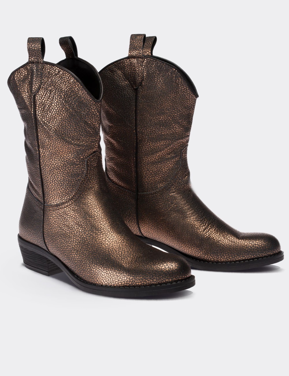 Copper  Leather Western Boots - 01308ZBKRC01