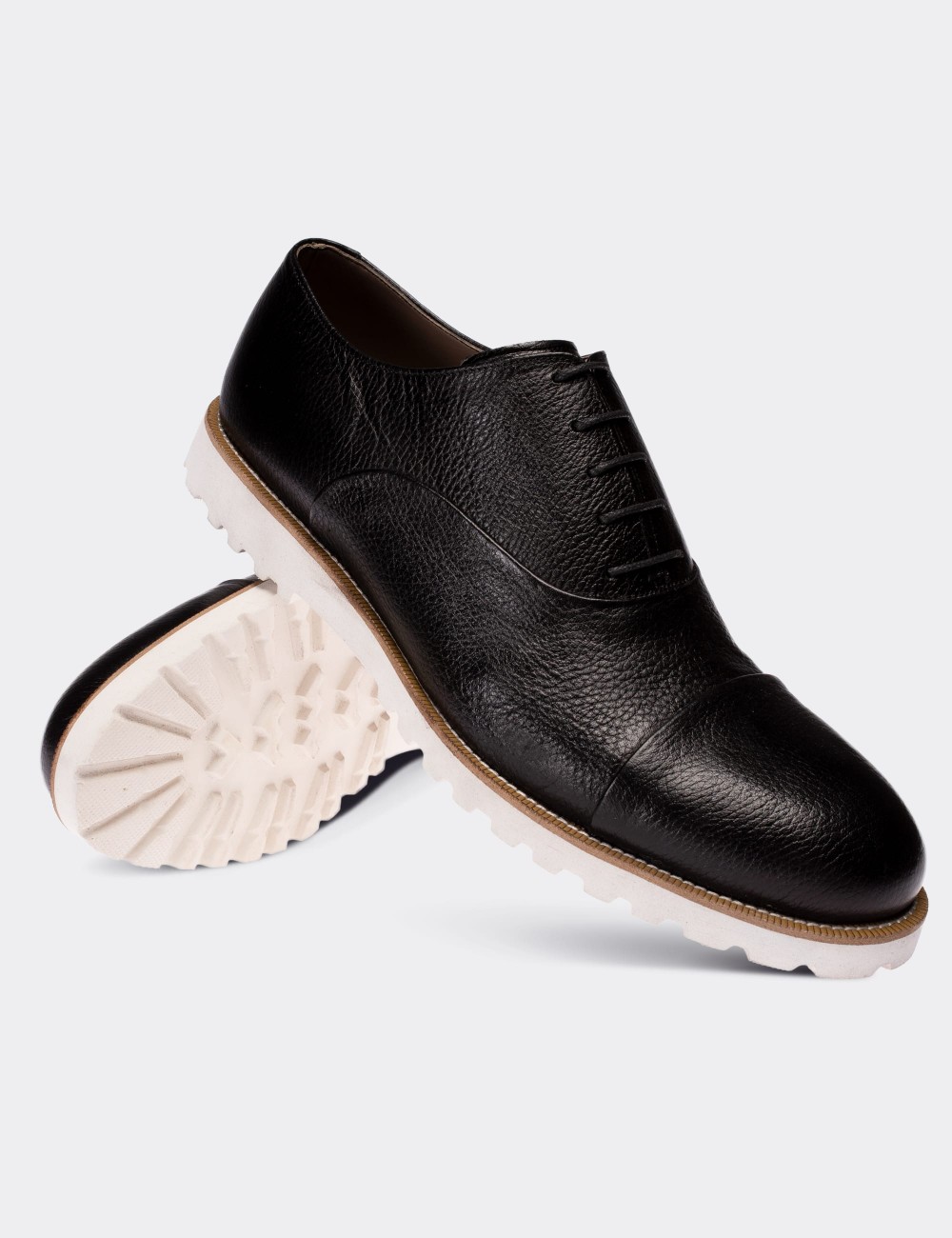 Black  Leather Lace-up Shoes - 01026MSYHE10