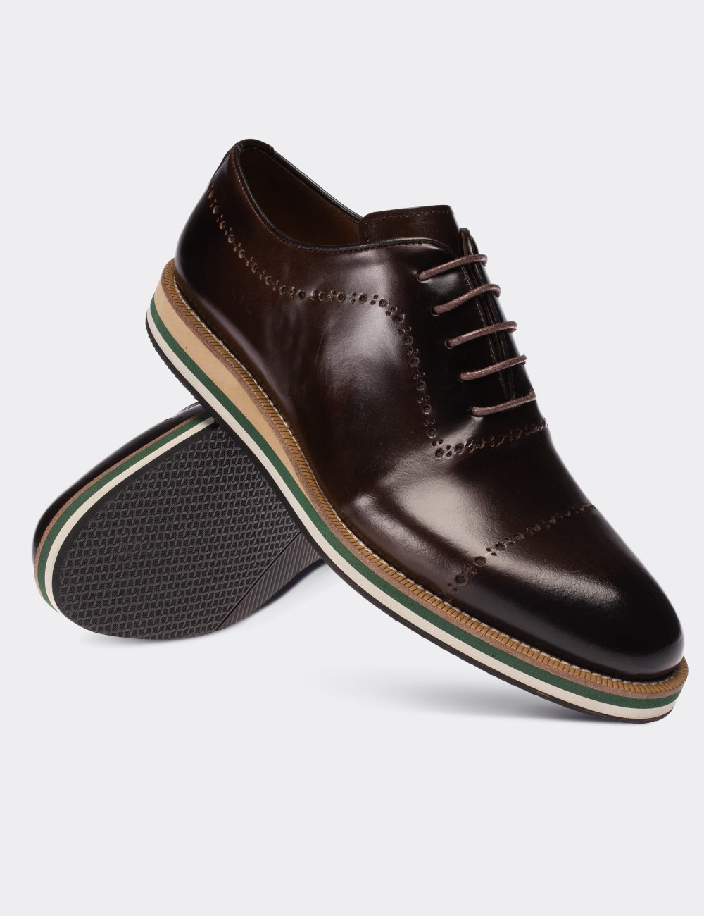 Brown  Leather Lace-up Shoes - 00491MKHVE11