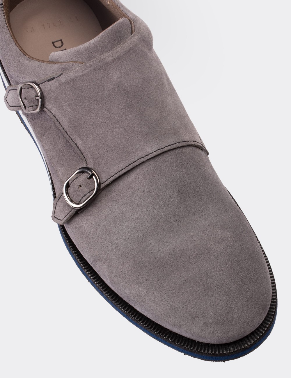 Gray Suede Leather Monk-Strap Lace-up Shoes - 01742MGRIE01