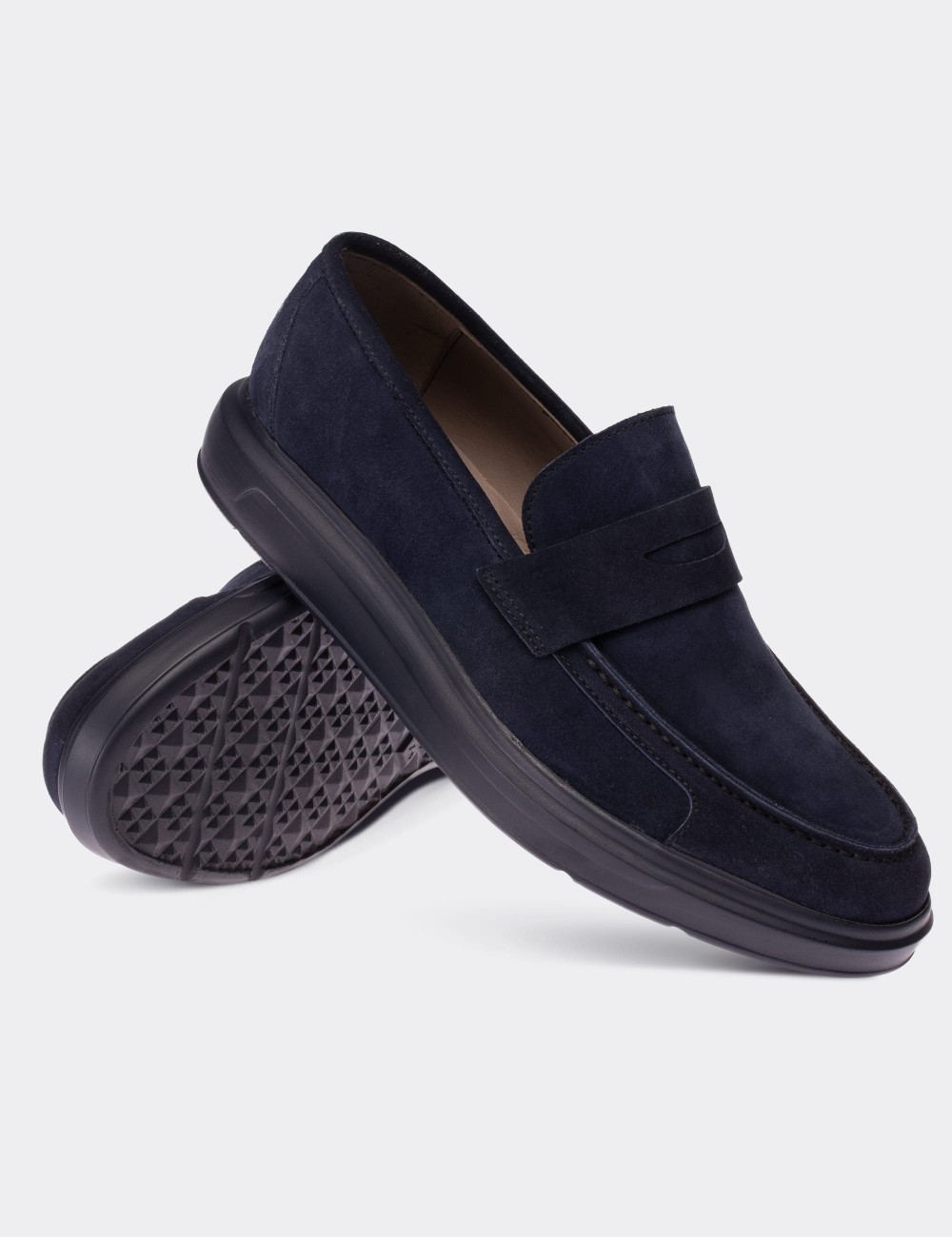 Navy Suede Leather Loafers - 01564MLCVP04