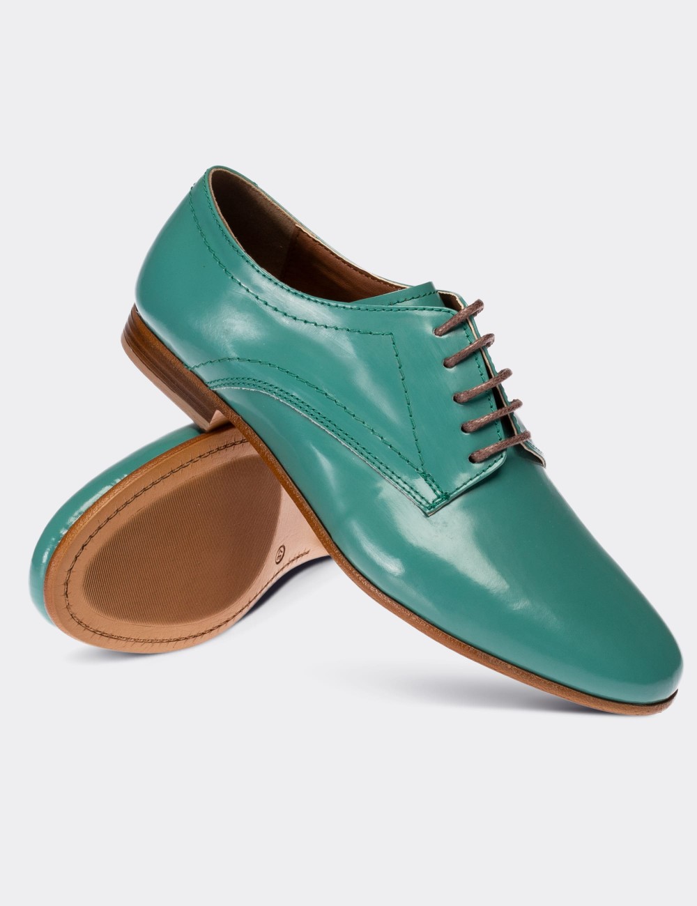 Green  Leather Lace-up Shoes - 01430ZYSLC01