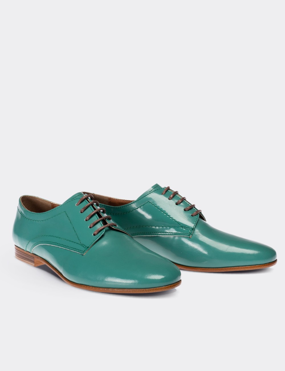 Green  Leather Lace-up Shoes - 01430ZYSLC01