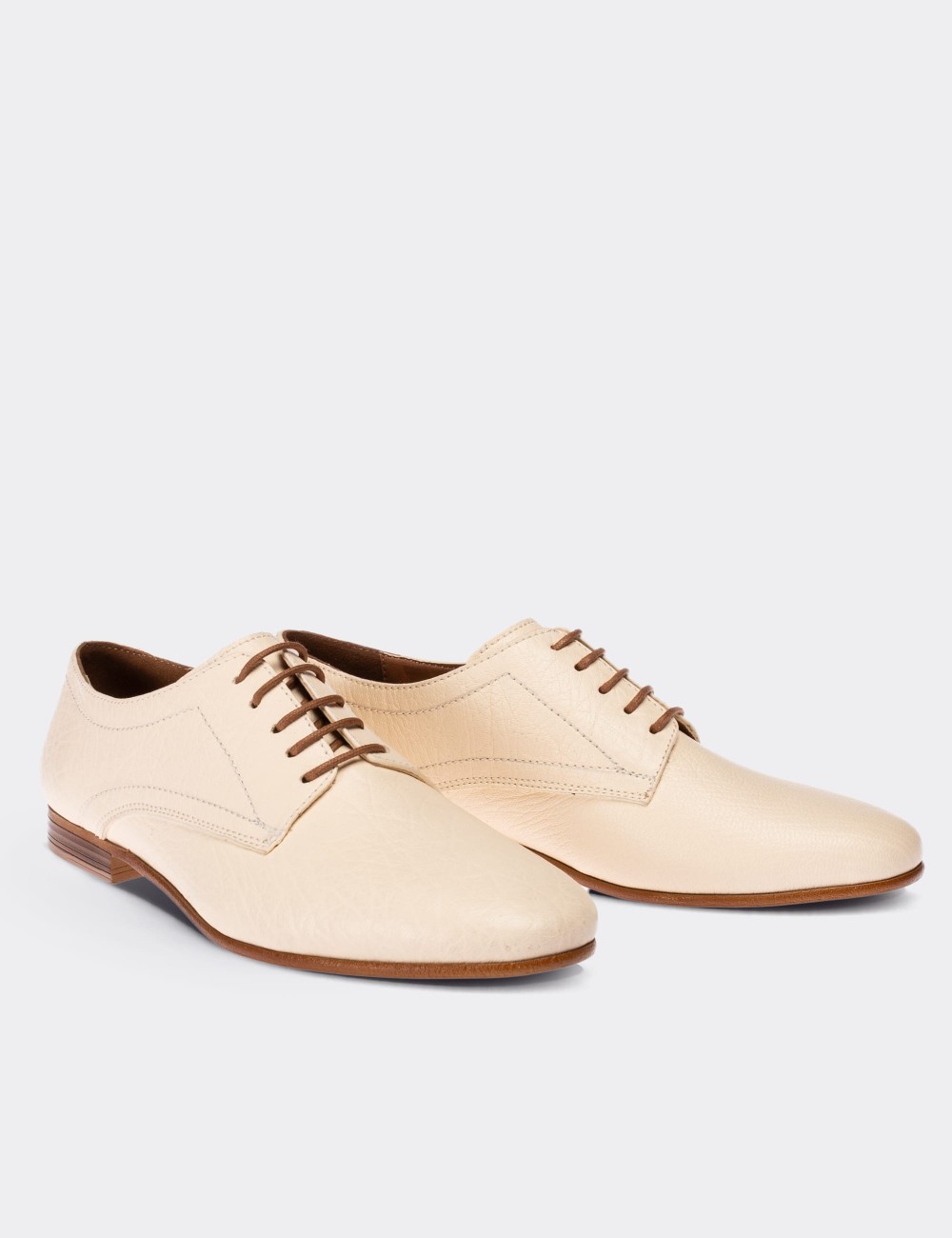 Beige  Leather Lace-up Shoes - 01430ZBEJC01