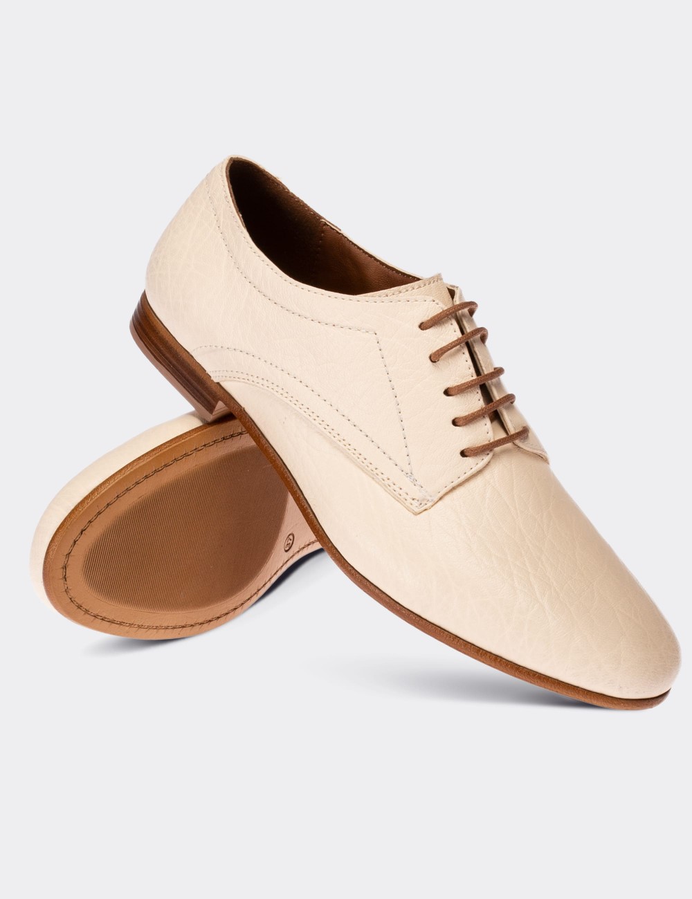 Beige  Leather Lace-up Shoes - 01430ZBEJC01