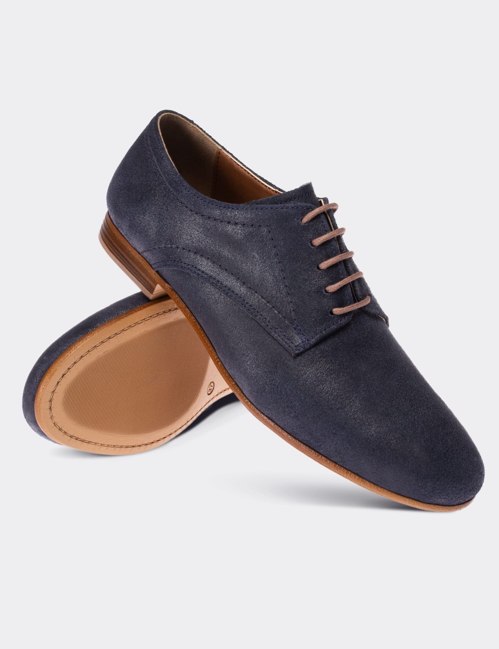 Navy Suede Leather Lace-up Shoes - 01430ZLCVC01