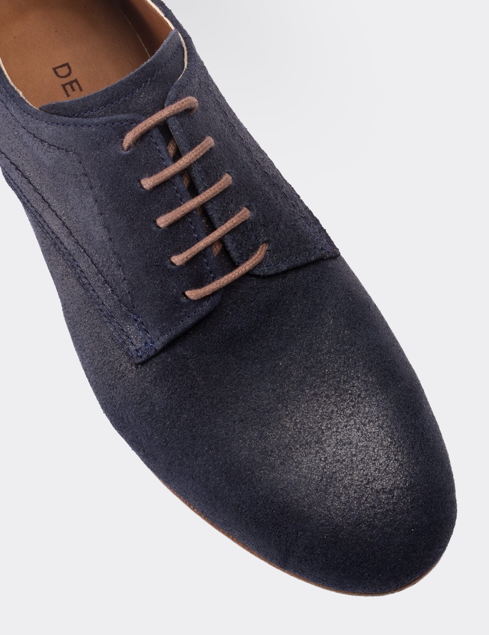 Navy Suede Leather Lace-up Shoes - 01430ZLCVC01