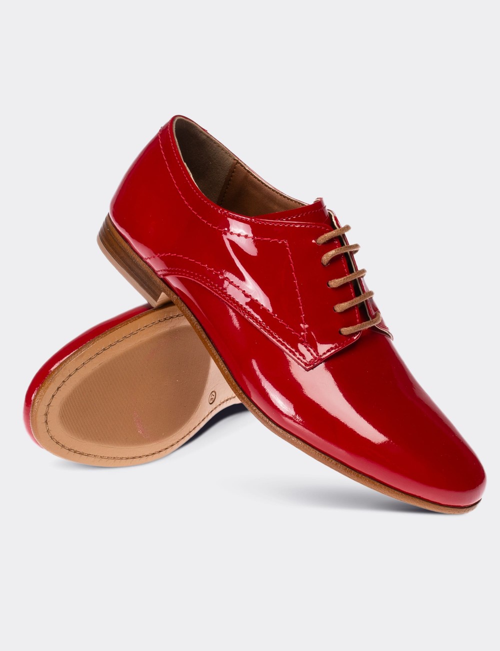 Red Patent Leather Lace-up Shoes - 01430ZKRMC03