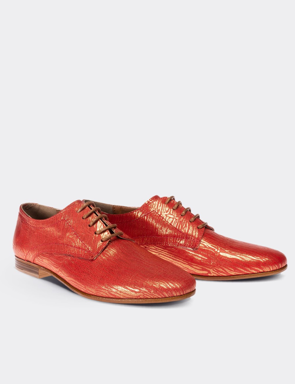 Red Nubuck Leather Lace-up Shoes - 01430ZKRMC01