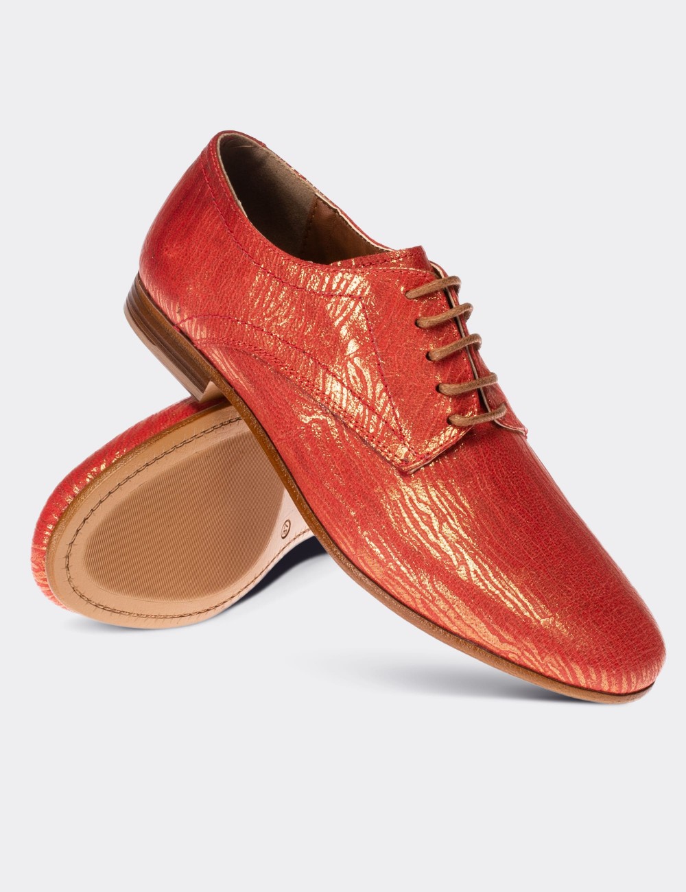 Red Nubuck Leather Lace-up Shoes - 01430ZKRMC01