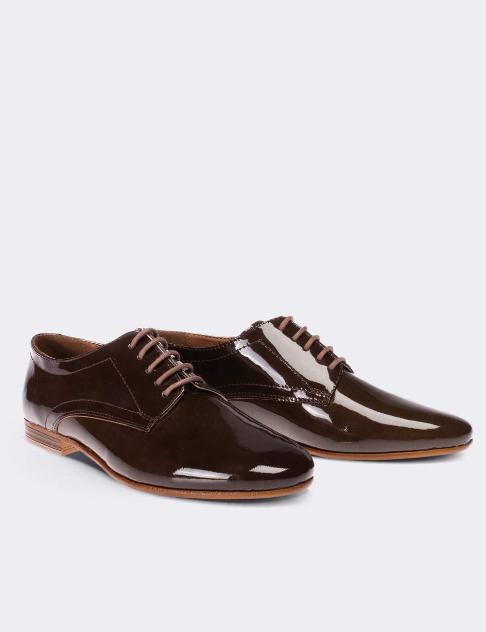 Brown Patent Leather Lace-up Shoes - 01430ZKHVC02