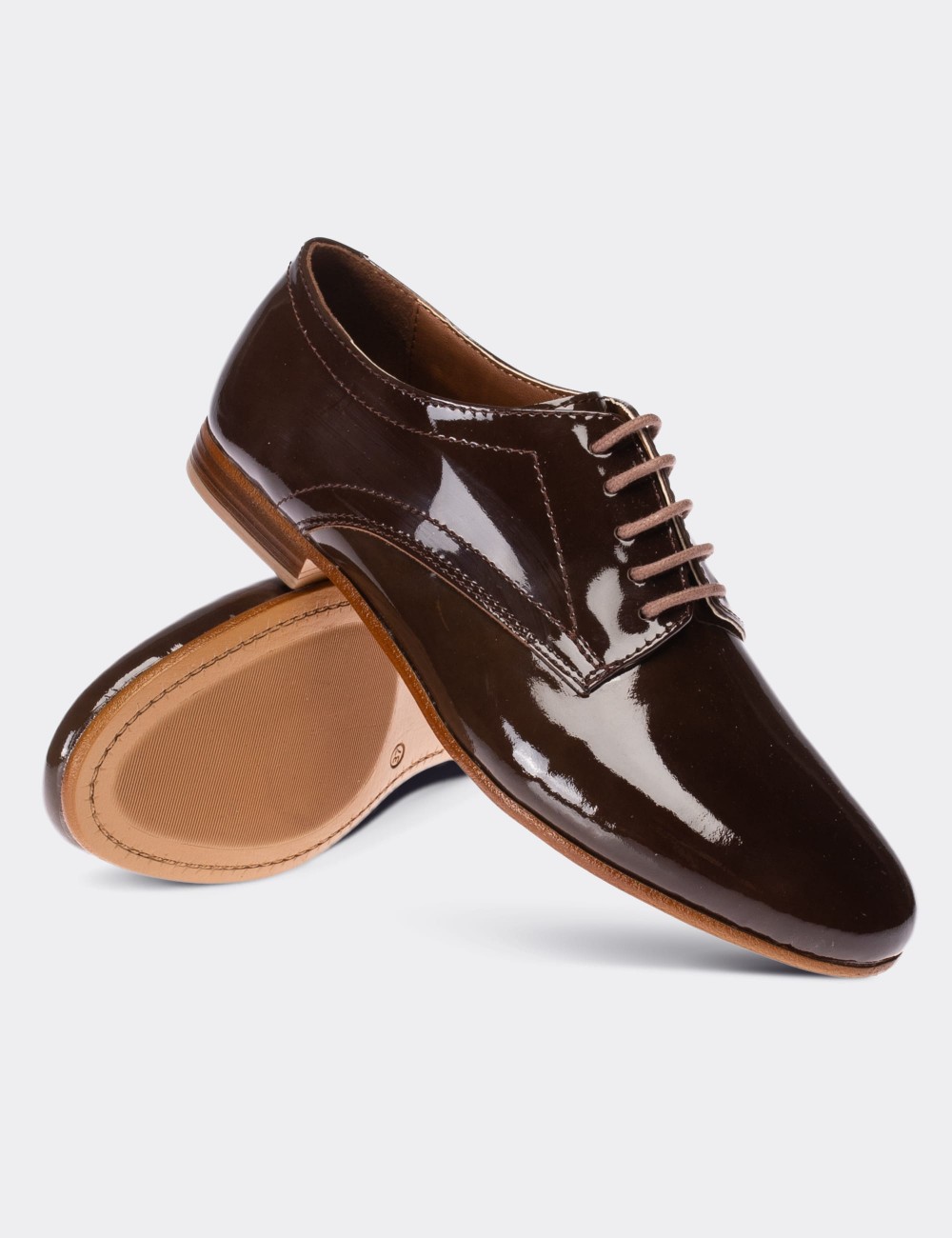 Brown Patent Leather Lace-up Shoes - 01430ZKHVC02