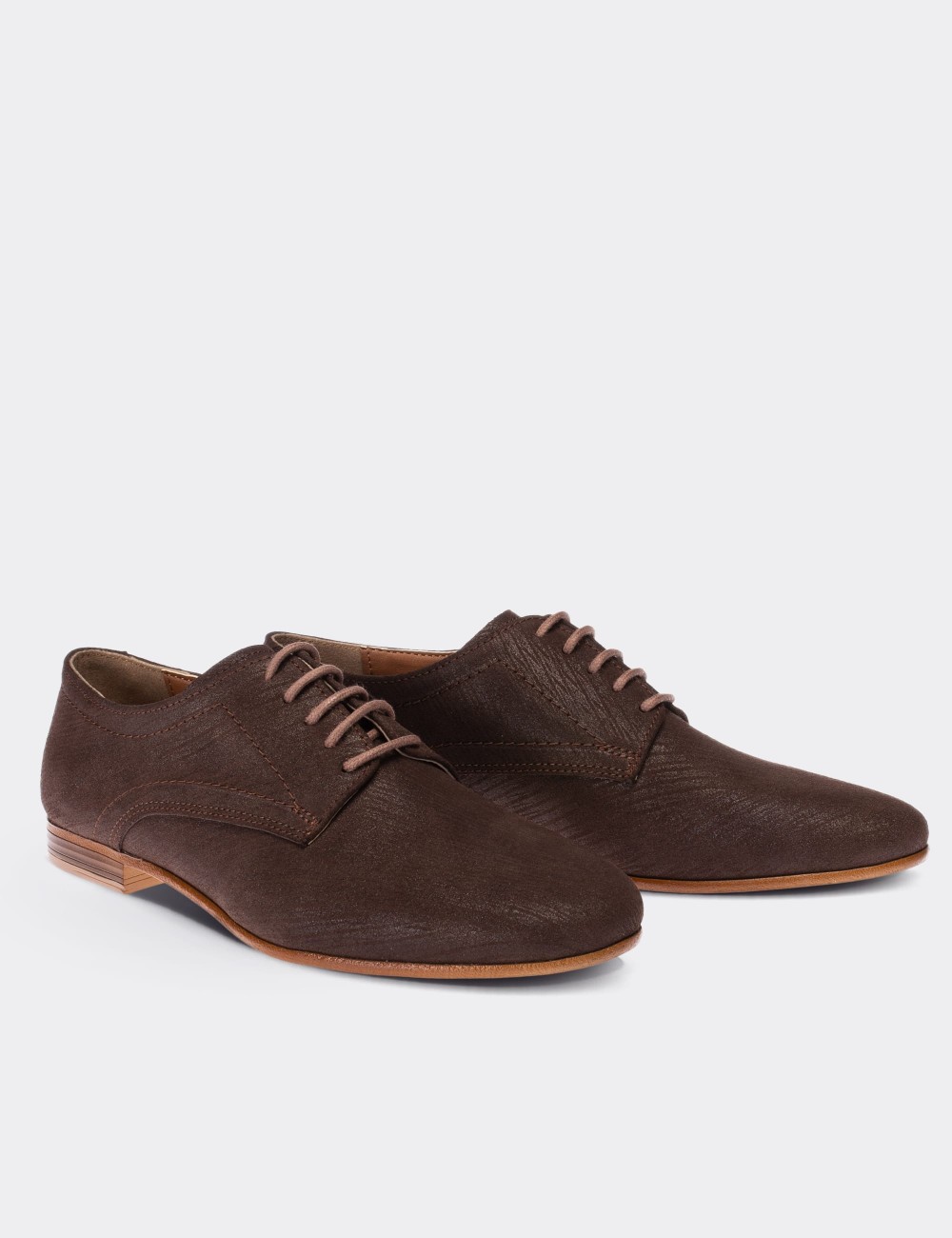 Brown Nubuck Leather Lace-up Shoes - 01430ZKHVC01