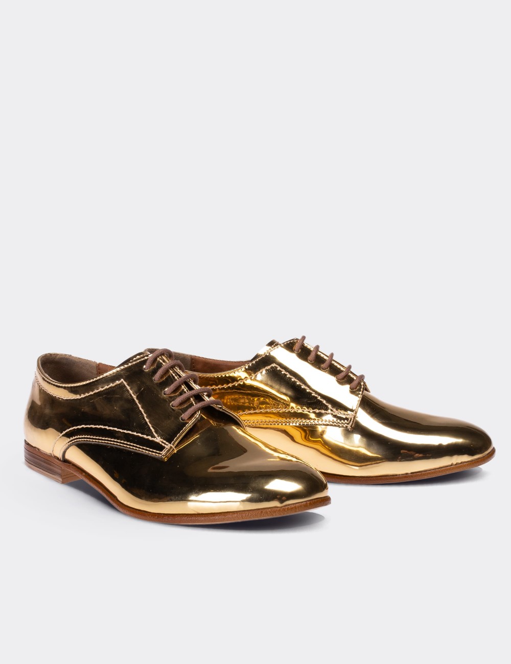 Gold  Leather Lace-up Shoes - 01430ZALTC02