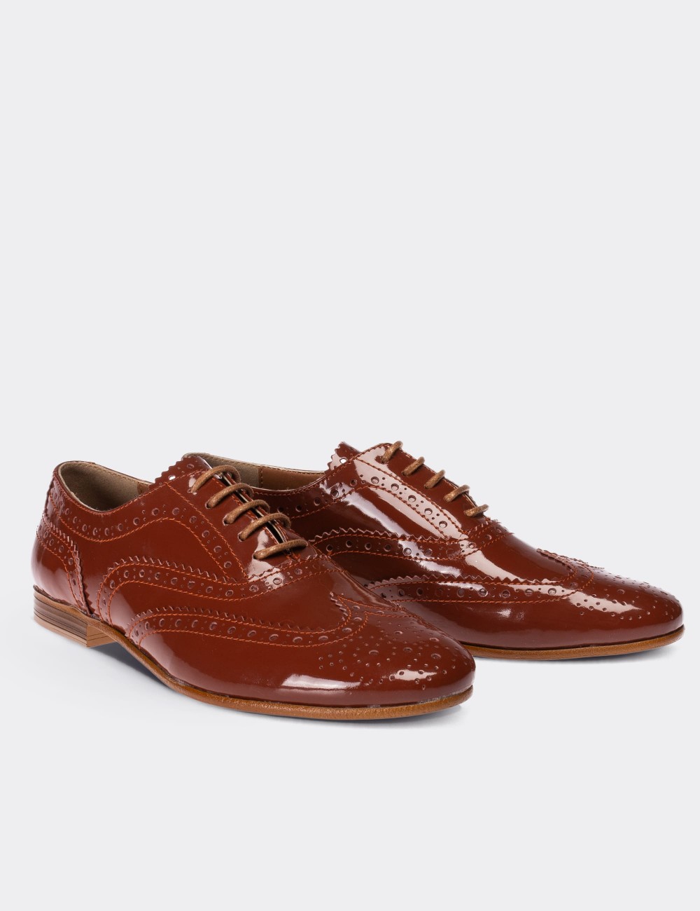 Brown  Leather Lace-up Shoes - 01418ZKHVC01
