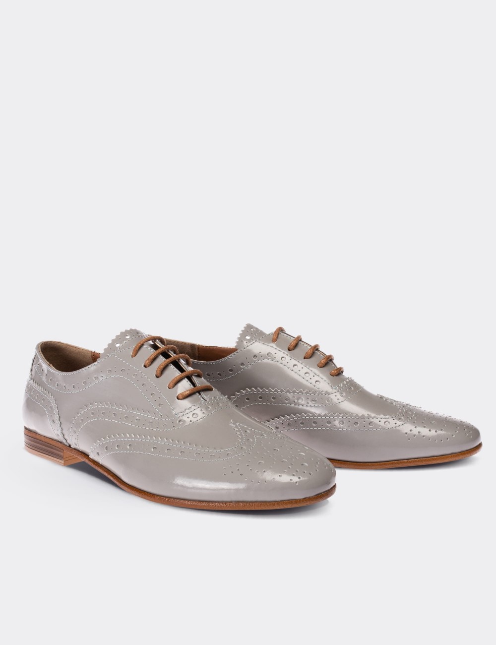 Gray  Leather Lace-up Shoes - 01418ZGRIC01