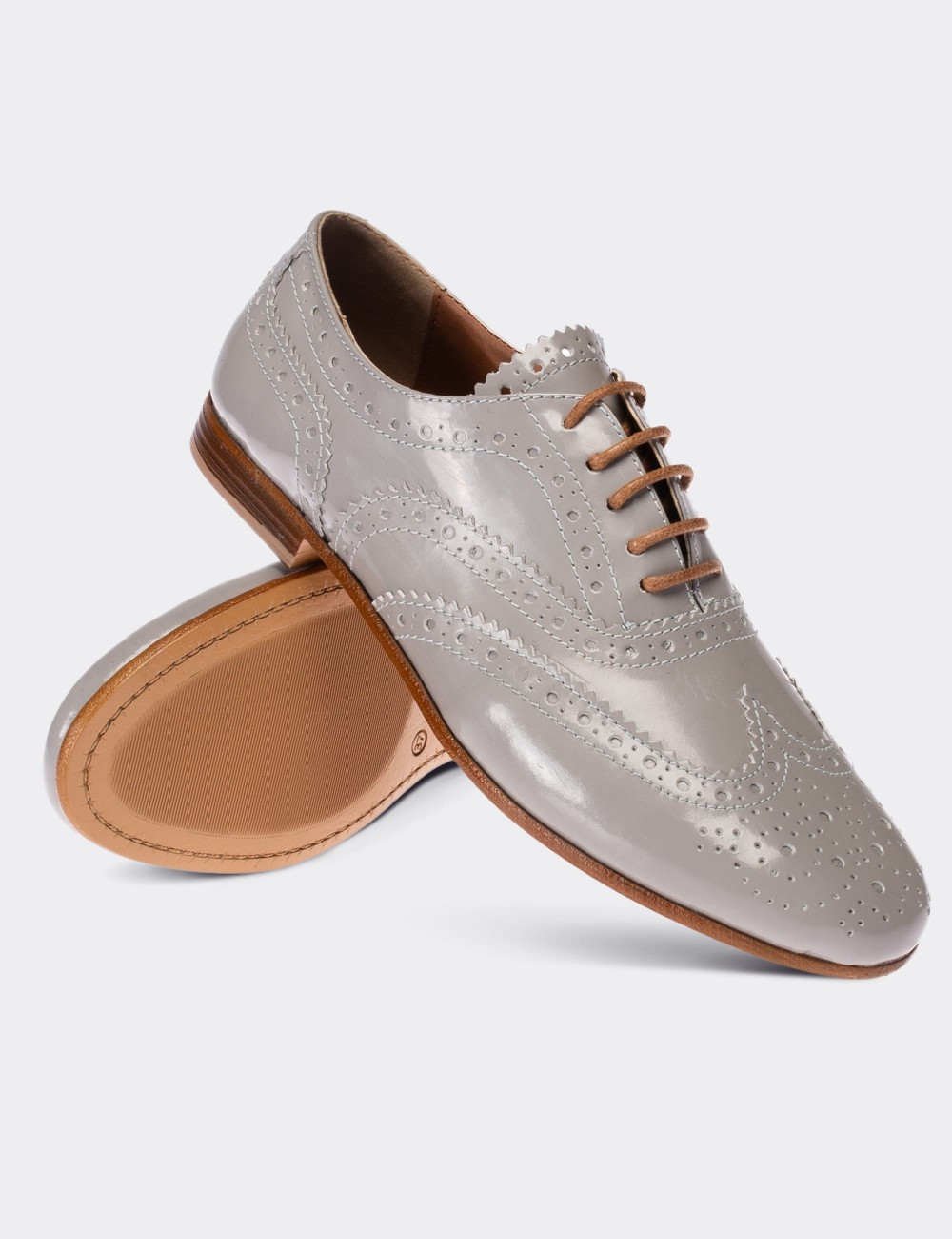 Gray  Leather Lace-up Shoes - 01418ZGRIC01
