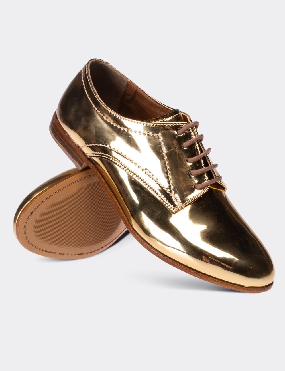 Gold  Leather Lace-up Shoes - 01430ZALTC02