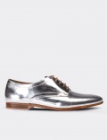 Silver  Leather Lace-up Shoes