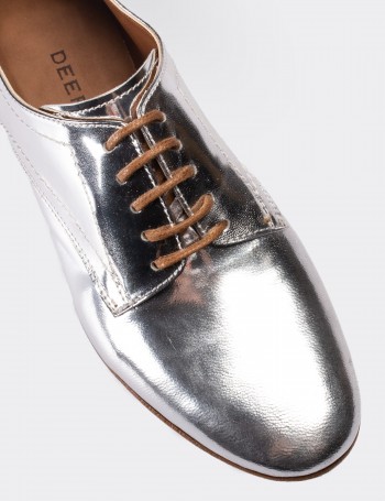 Silver  Leather Lace-up Shoes - 01430ZGMSC02