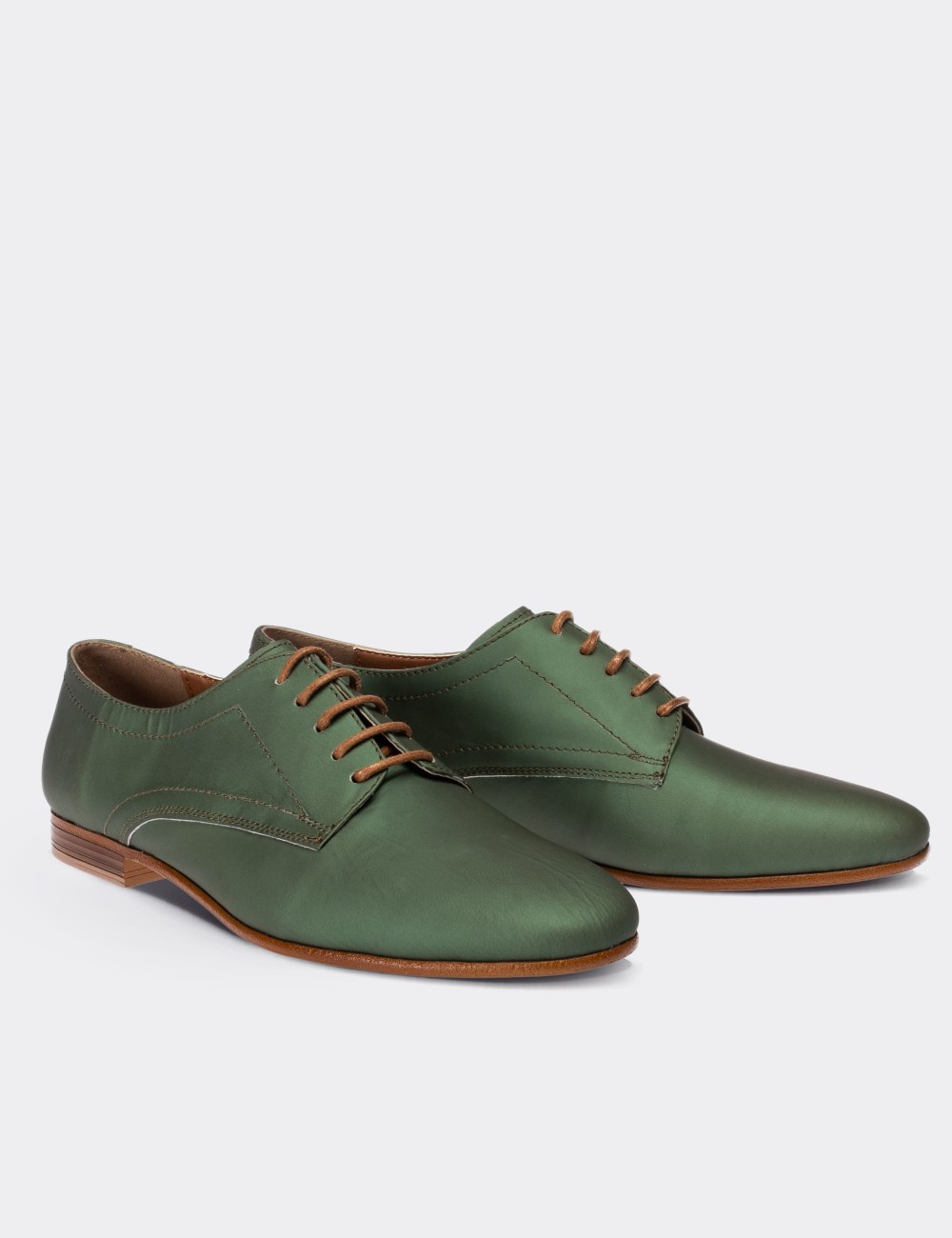 Green  Leather Lace-up Shoes - 01430ZYSLC02