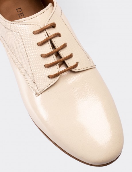 Beige  Leather Lace-up Shoes