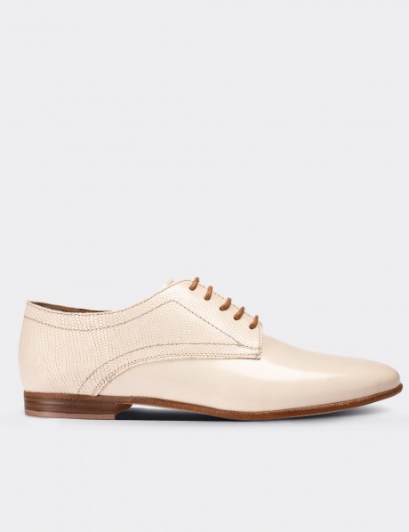 Beige  Leather Lace-up Shoes