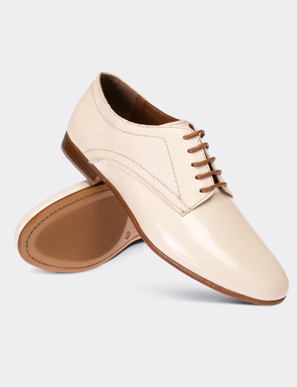 Beige  Leather Lace-up Shoes - 01430ZBEJC04