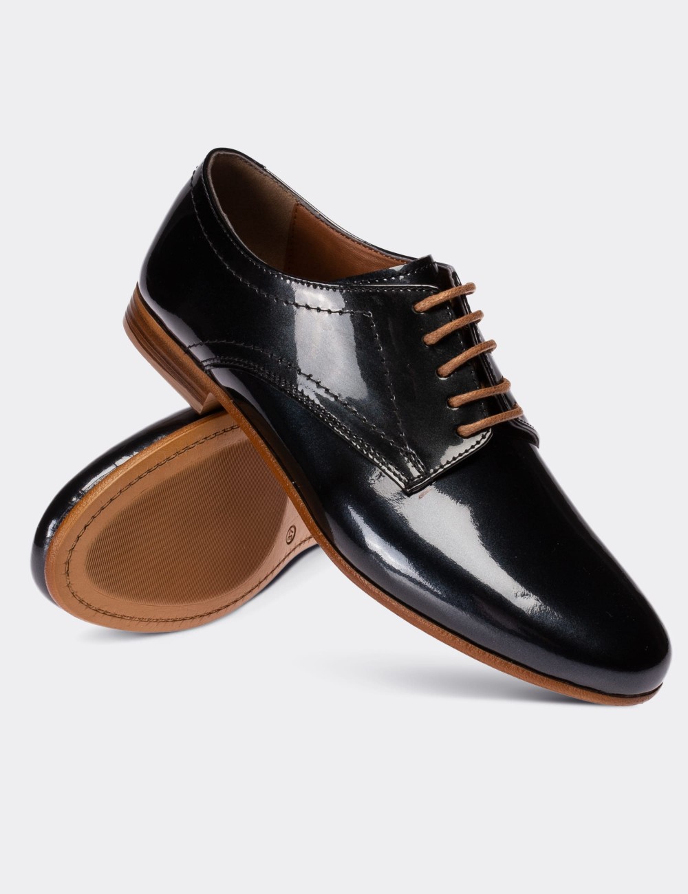Anthracite  Leather Lace-up Shoes - 01430ZANTC01