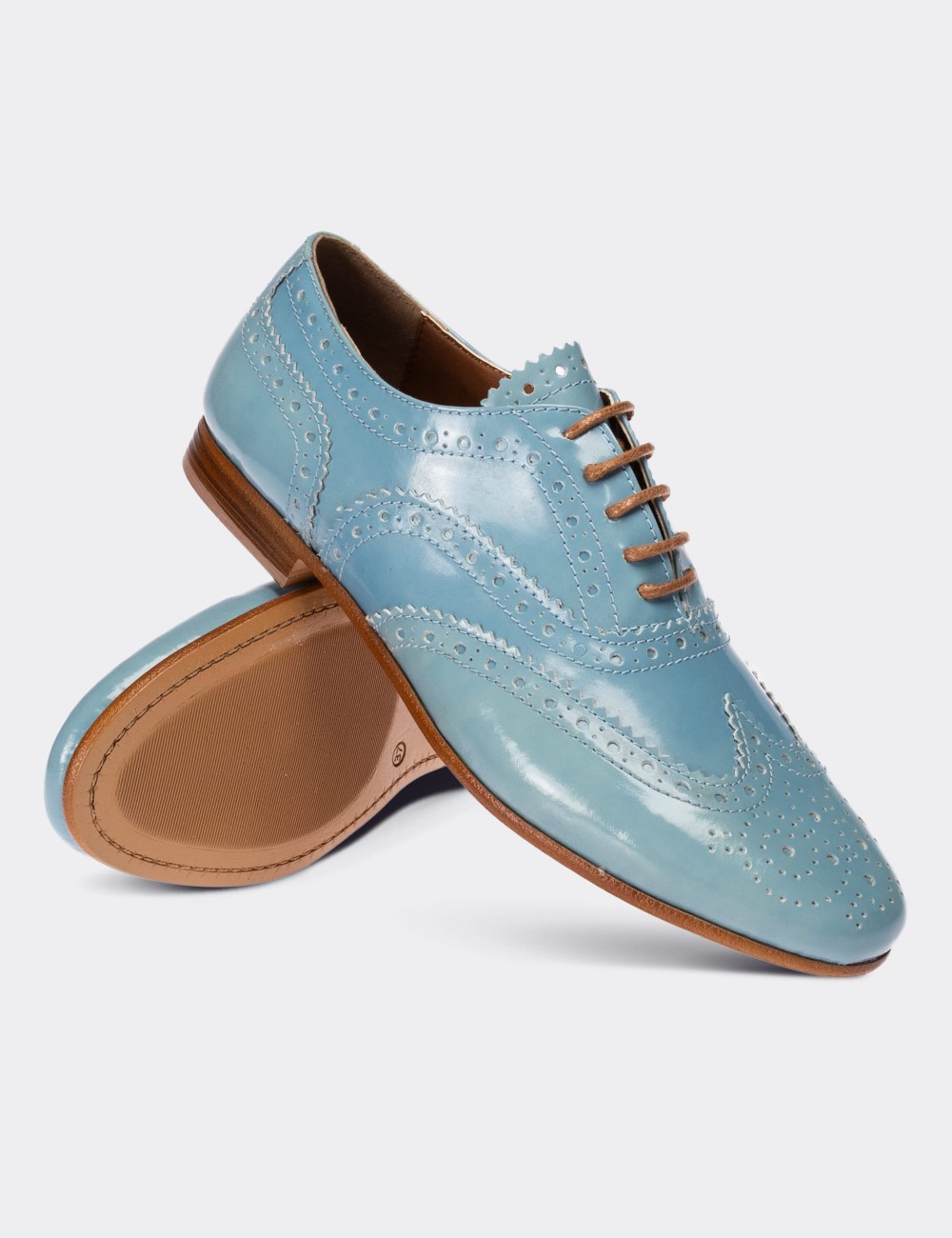 Blue  Leather Lace-up Shoes - 01418ZMVIC03