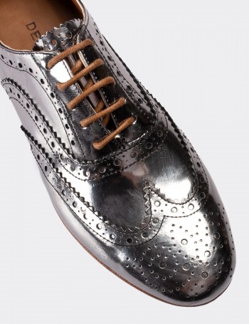 Silver  Leather Lace-up Shoes - 01418ZGMSC02