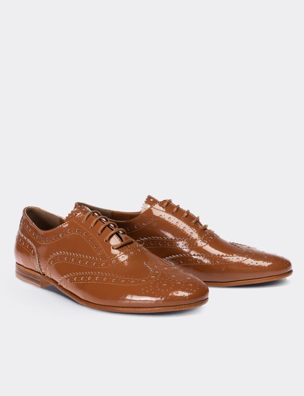 Brown  Leather Lace-up Shoes - 01418ZKHVC02